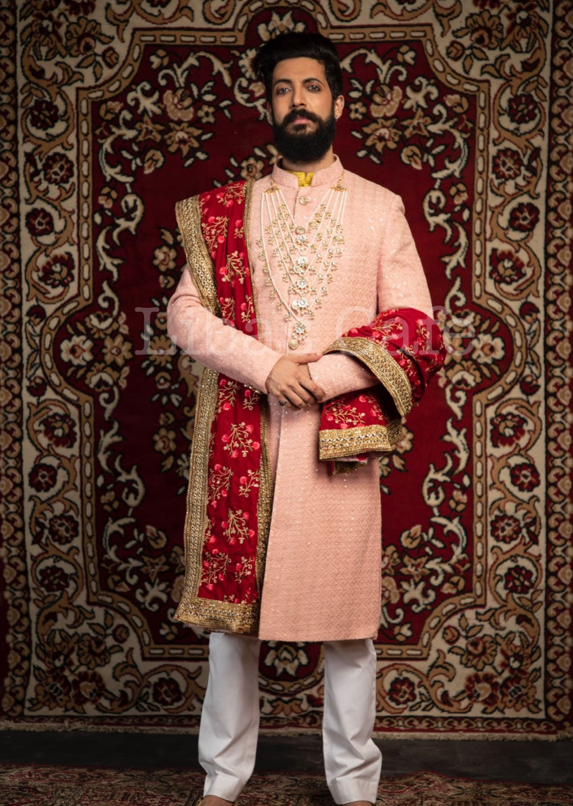 Dusty Peach Lakhnavi Sherwani